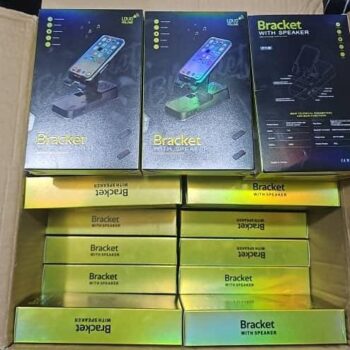 Phone holder bracket with speaker