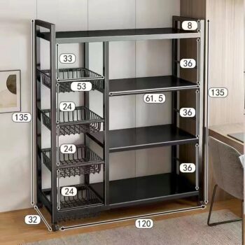 Kitchen storage rack, floor to ceiling multi-layer vegetable storage rack, household multifunctional miscellaneous rack, wall mounted snack storage rack

4 mesh blue+4 layer board 120 * 32 * 135cm