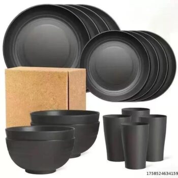 Black  piece set (23CM plate+20CM plate+wheat cup+bowl)
