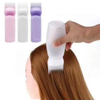 Clear root comb hair oil applicator bottle