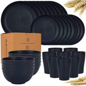 32 piece set of wheat straw tableware, water cup plate, bowl tableware set, plastic bowl plate set